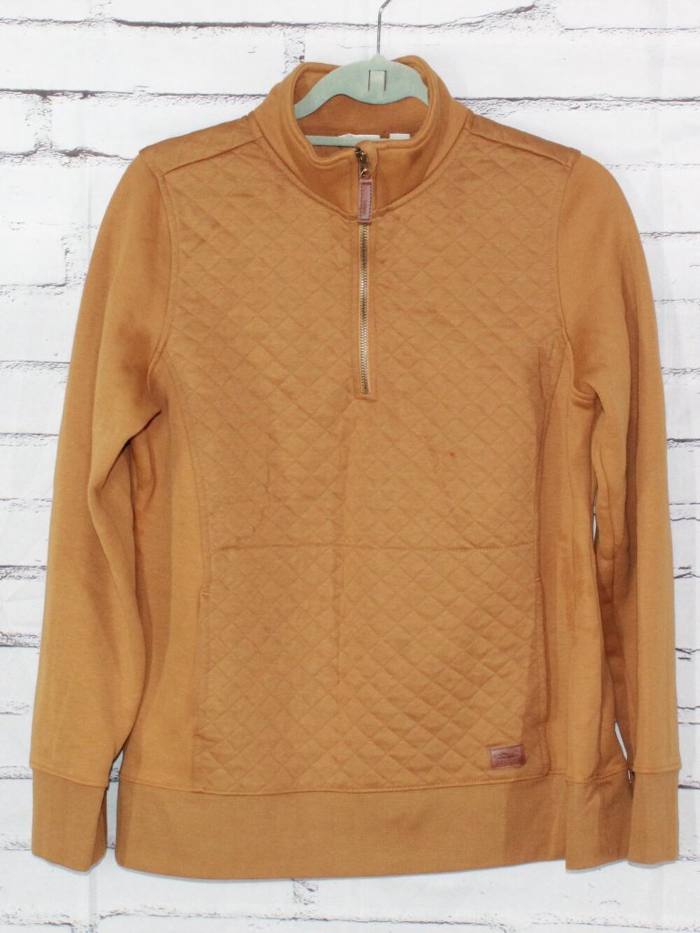 LL Bean Sweater Quilted 1/4 Quarter Zip Fleece Pullover Mustard Everyday Size M